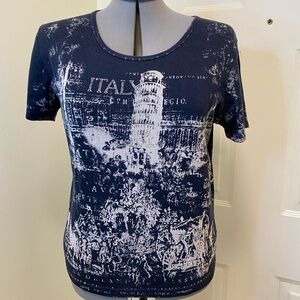 Cactus Black & White Italy Graphic Short Sleeve T-shirt size large